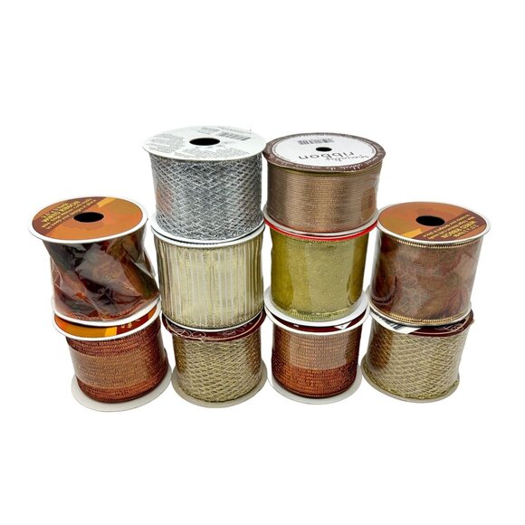Ribbon -10 Spools each 9 feet in Length - 9 - 3" Wide, 1 - 2" Wide - Wire Edged - Picture 1 of 5
